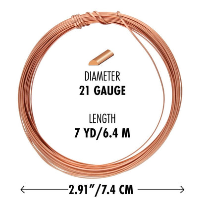 Beadsmith Copper Half Round Non-Tarnish Wire, 21 Gauge (0.72mm), 7 Yards