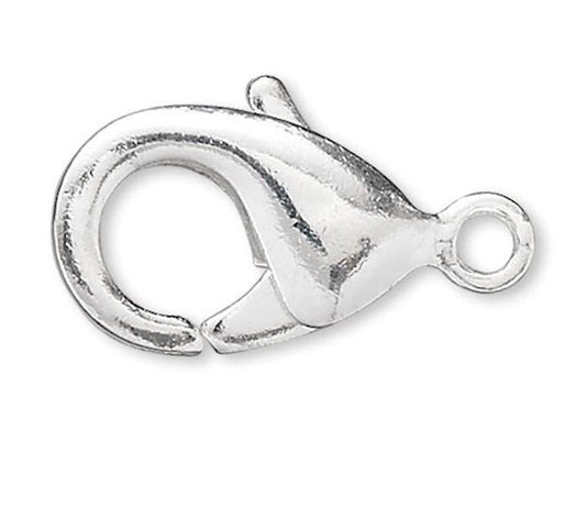 Silver Plated Brass Self-Closing Lobster Claw Clasps with Closed Loop 13x8mm – 10 pcs