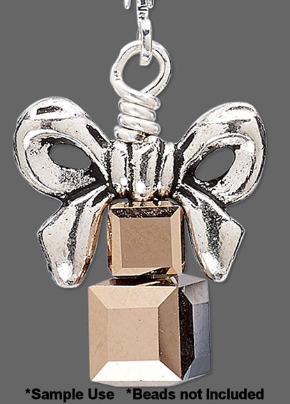 Silver Plated Pewter 3D Bow Topper Beads 16x9mm Fits 8mm Cube (4 pc)