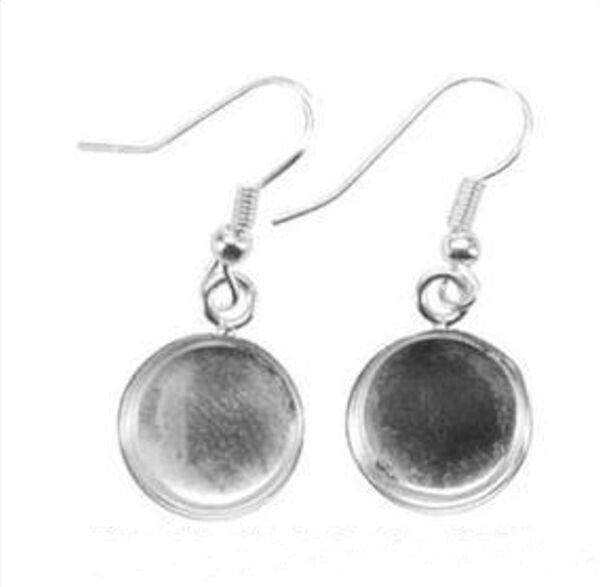 Silver Plated 13mm Circle Dangle Earring Mounts with Fishhook Ear Wires, 1 Pair
