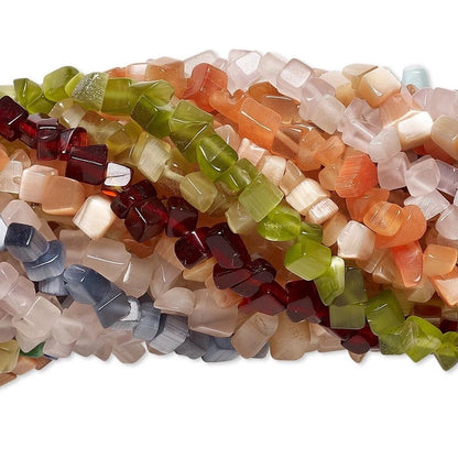 Cat's Eye Fiber Optic Glass Chip Bead Mix, Assorted Colors 3-6mm, 25 Strands