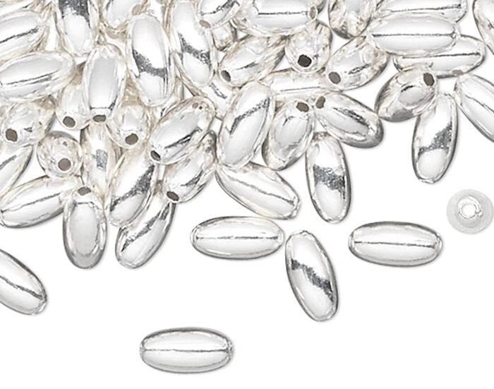 Silver Plated Brass 4x2mm Smooth Oval Spacer Beads, 100 pcs