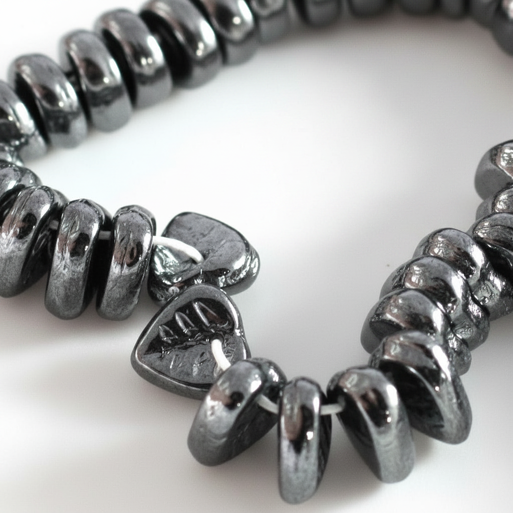 Czech Pressed Glass Hematite Grey Metallic Top-Drilled Leaf Beads, 9x8.5mm, 50 pcs