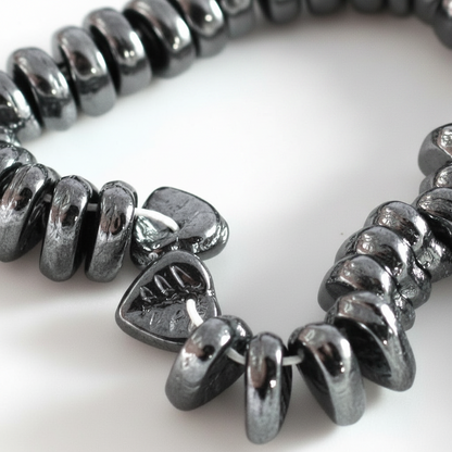 Czech Pressed Glass Hematite Grey Metallic Top-Drilled Leaf Beads, 9x8.5mm, 50 pcs