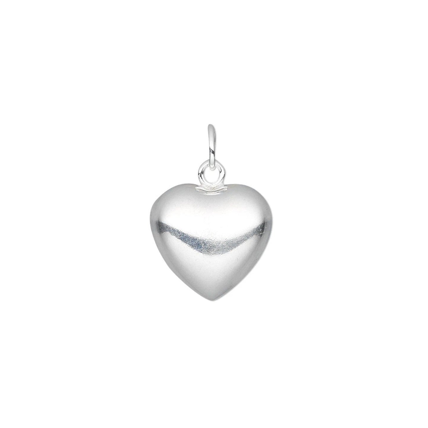 Puffy Heart Charm, Sterling Silver 3D 13x12mm, 2 pcs