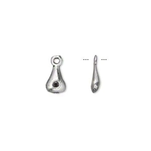 Antiqued Silver Plated Pewter Teardrop Charms, 8x6mm, Single-Sided - 100 pcs