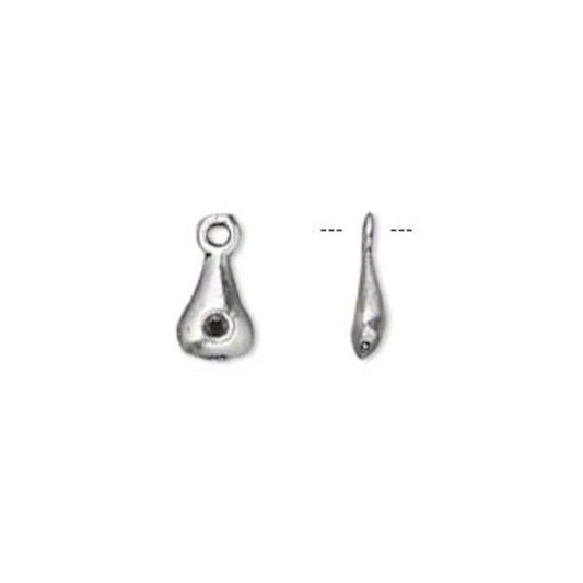 Antiqued Silver Plated Pewter Teardrop Charms, 8x6mm, Single-Sided - 100 pcs