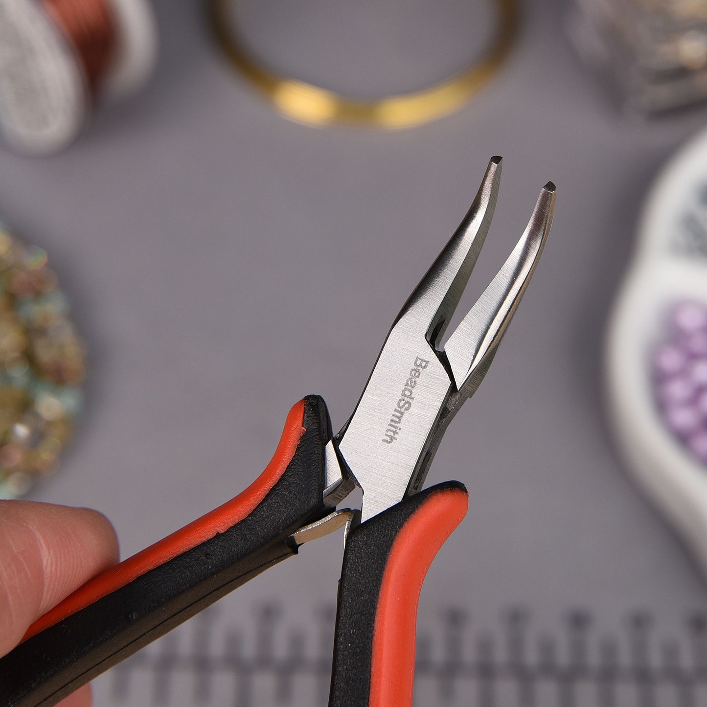 Super Fine Bent Nose Pliers, Ergonomic Grip, 1mm Tip, 5 Inch