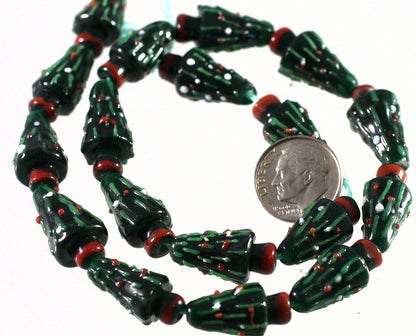 Lampwork Glass Dark Green 3D Christmas Tree 11x21mm Beads, 6 pcs