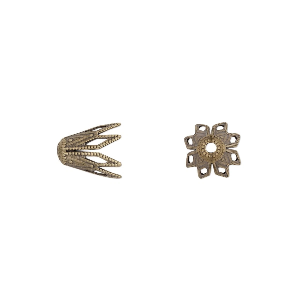 Antiqued Brass Long Fancy Star Bead Caps, 9x8mm, 50 pcs