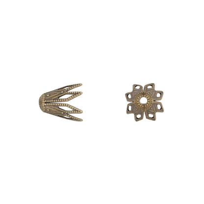 Antiqued Brass Long Fancy Star Bead Caps, 9x8mm, 50 pcs