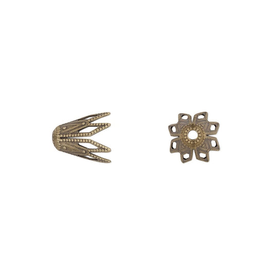 Antiqued Brass Long Fancy Star Bead Caps, 9x8mm, 50 pcs