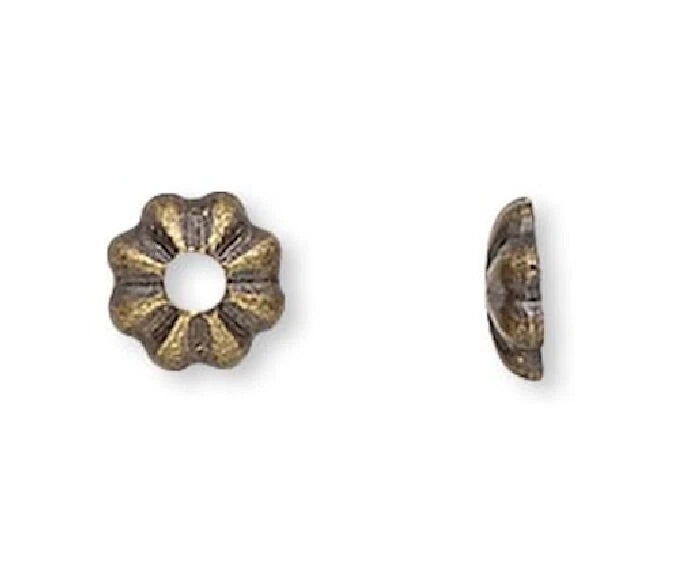 Antiqued Gold Brass Ribbed Mini Bead Caps 3x1mm, Pkg of 500
