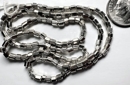 Silver Plated Brass 4x3mm Hexagon Tube Beads, 16-inch Strand (approx. 140)