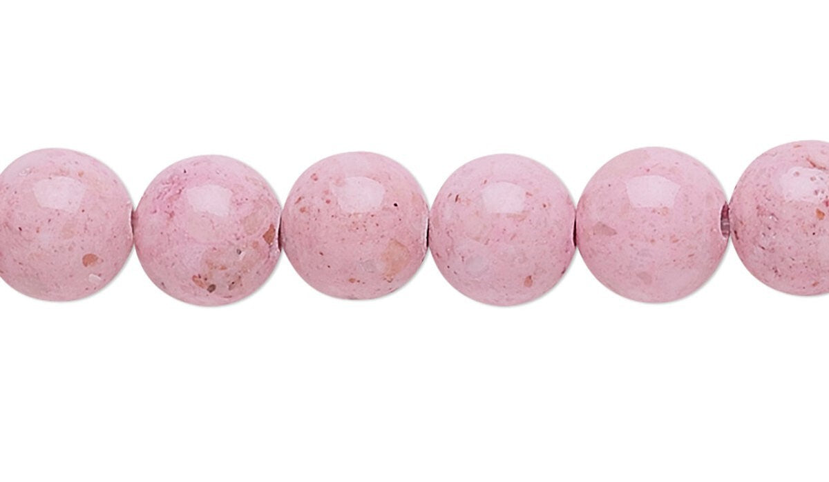 Beads, Pink Riverstone (Dyed) B Grade 6mm Hand-Cut Round, 2 Strands (approx. 134 pcs)