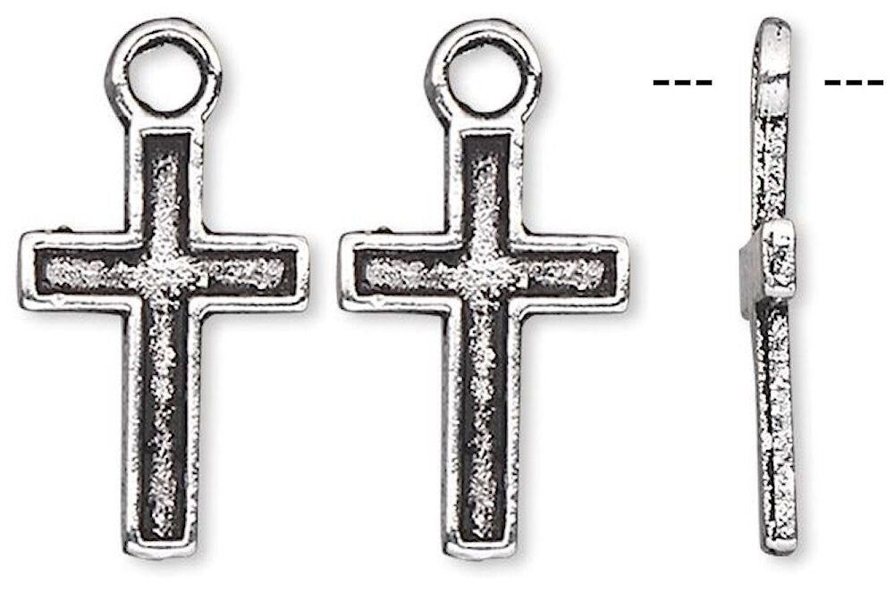 Antiqued Silver Pewter Cross Drop Charms, 12x8mm, 10 pcs