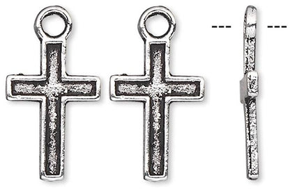 Antiqued Silver Pewter Cross Drop Charms, 12x8mm, 10 pcs