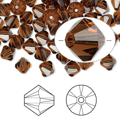 Swarovski Smoked Topaz 5328 Xilion Bicone Beads, 6mm - 24 pcs
