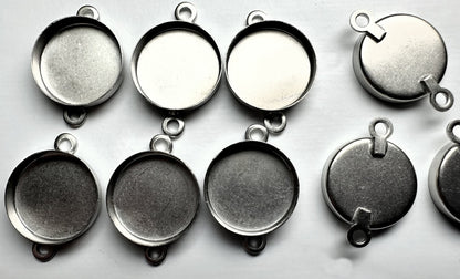 Nunn Design Silver Plated Brass Round Patera Bezel Mount Links, 13mm, 6 pcs