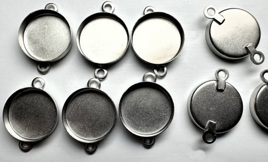 Nunn Design Silver Plated Brass Round Patera Bezel Mount Links, 13mm, 6 pcs