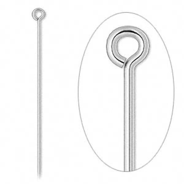 Silver Plated Brass Eye Pins, 3 inch, 21 Gauge, 100 pcs