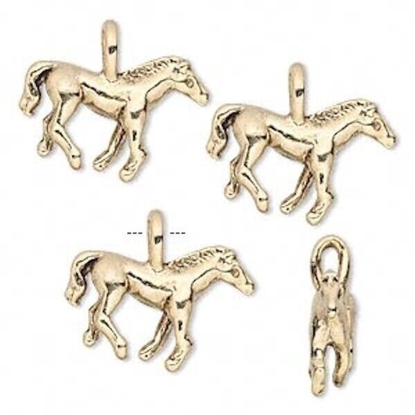 Antiqued Gold Plated Pewter 3D Horse Charms with Loop 20x13mm – 2 pcs