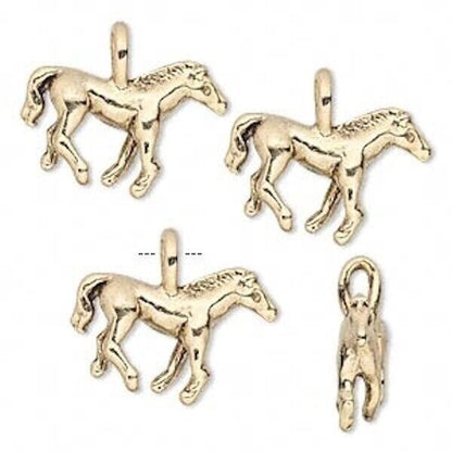 Antiqued Gold Plated Pewter 3D Horse Charms with Loop 20x13mm – 2 pcs