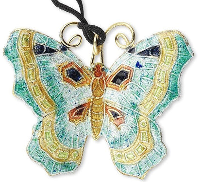 Teal, Green & Orange Cloisonné Butterfly Pendant 49x39mm, 1 pc