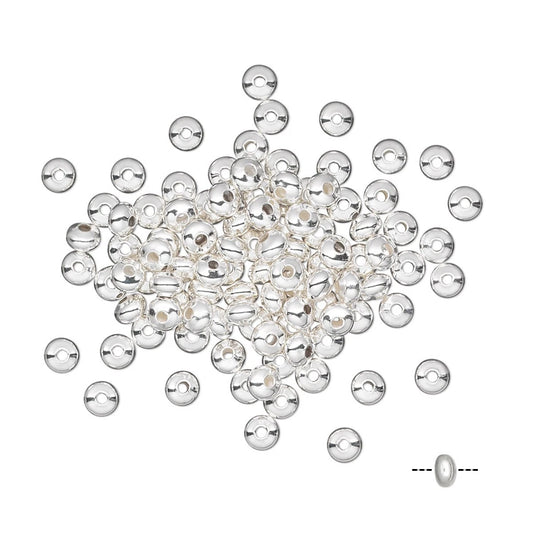Silver Plated Brass Smooth Rondelle Spacer Beads, 3x2mm, 144 pcs
