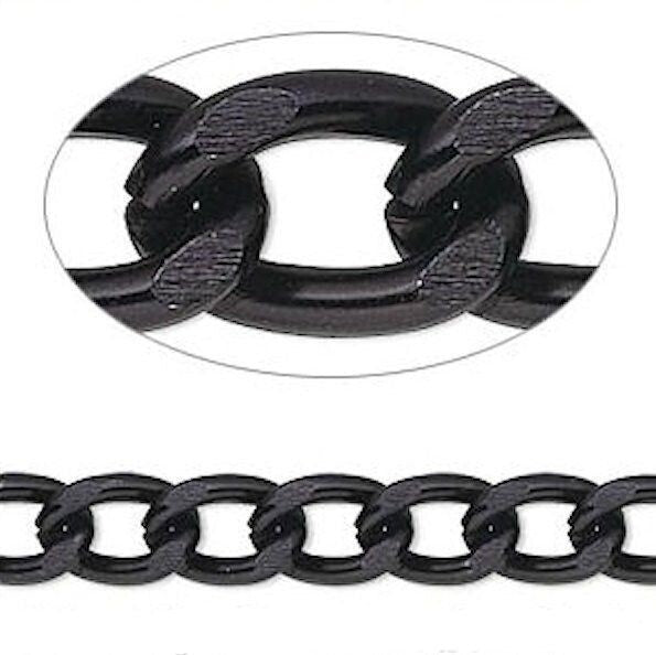 Anodized Aluminum Cable Chain, Black, 11x7mm Links, 25 ft Spool