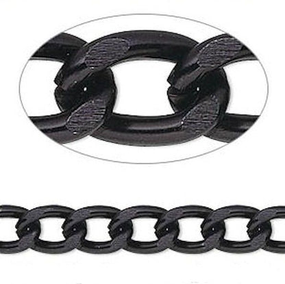 Anodized Aluminum Cable Chain, Black, 11x7mm Links, 25 ft Spool