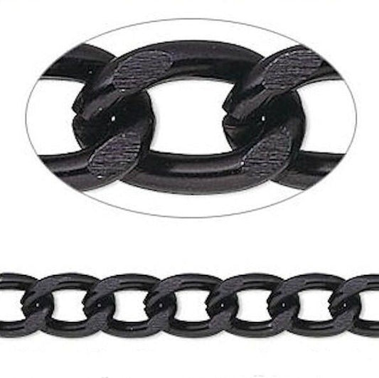 Anodized Aluminum Cable Chain, Black, 11x7mm Links, 25 ft Spool