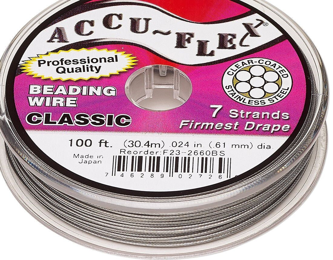Accu-Flex 7 Strand Clear Beading Wire 0.024" Diameter, 100 Foot Spool