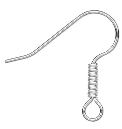 Stainless Steel Fishhook Ear Wires, 19mm, 21 Gauge, Silver Plated Brass Coil, 50 pcs
