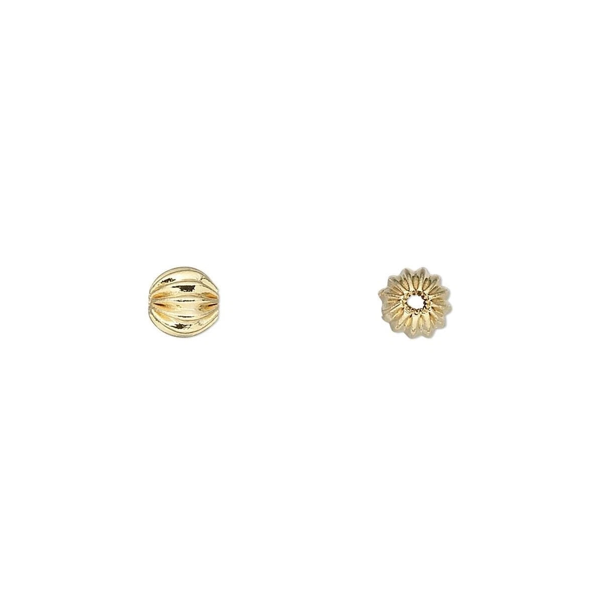 Gold Plated Brass Fluted Round Spacer Beads, 5mm, 20 pcs