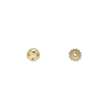 Gold Plated Brass Fluted Round Spacer Beads, 5mm, 20 pcs