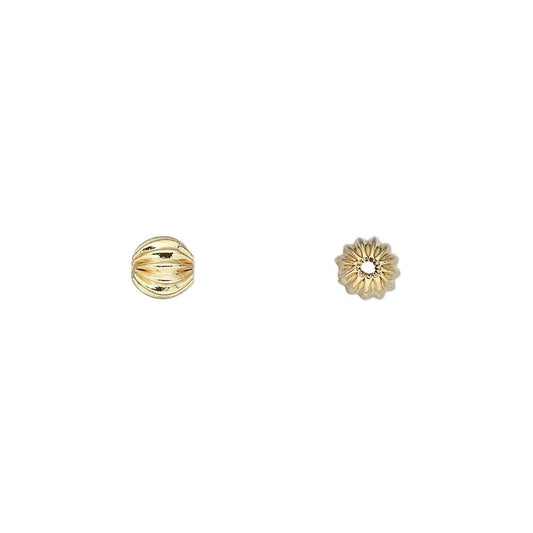 Gold Plated Brass Fluted Round Spacer Beads, 5mm, 20 pcs