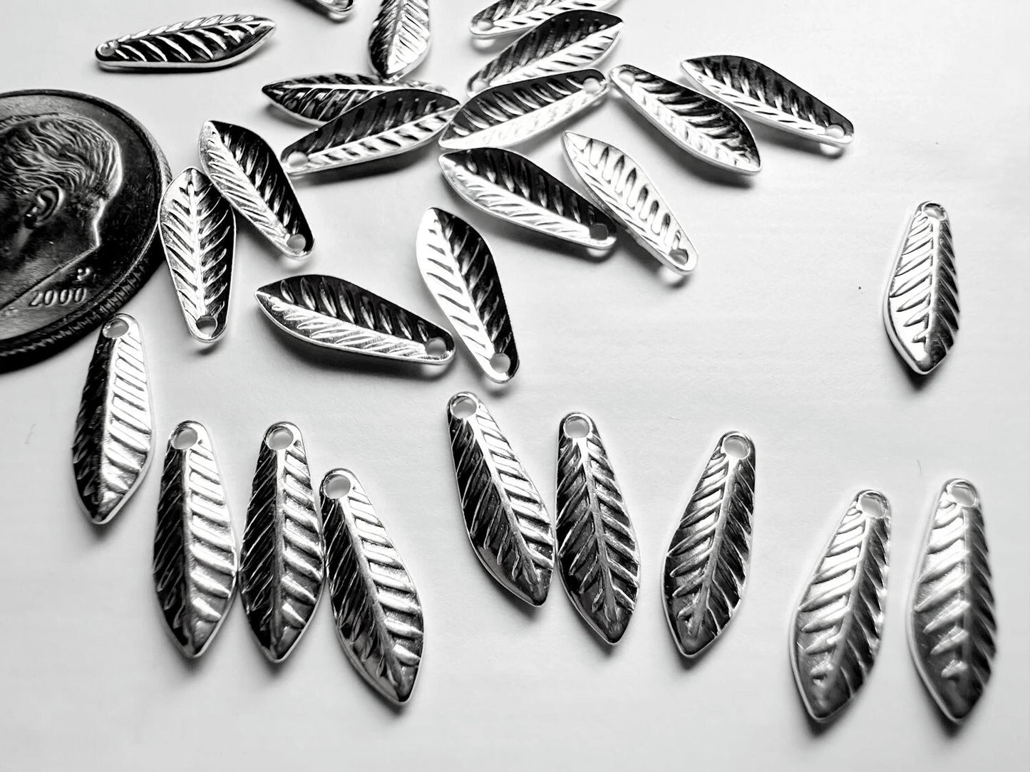 Silver Plated Brass Curved Leaf Drop Charms, 11.5x4mm, 144 pcs