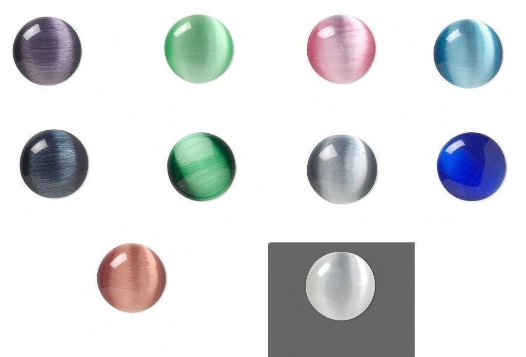 Cat's Eye Fiber Optic Glass Cabochons, Flat Back Round, 10mm to 20mm