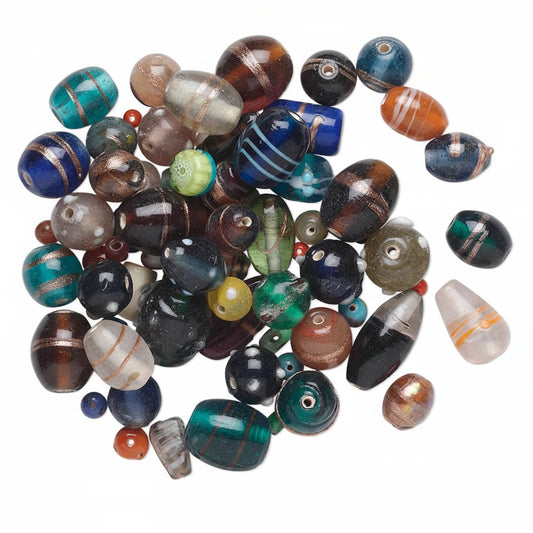 Lampwork Glass Bead Mix, Assorted Shapes & Colors, 250g