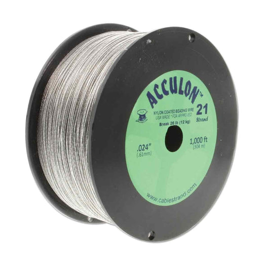 Acculon 21-Strand Nylon-Coated Stainless Steel Beading Wire: Clear, 0.024" (1000 ft Bulk Spool)