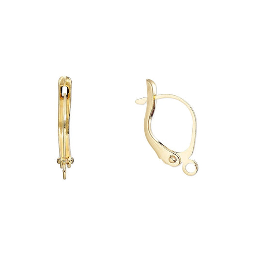 Gold Plated Brass Leverback Ear Wires, 17mm, Open Loop, 10 pcs