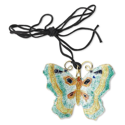 Teal, Green & Orange Cloisonné Butterfly Pendant 49x39mm, 1 pc