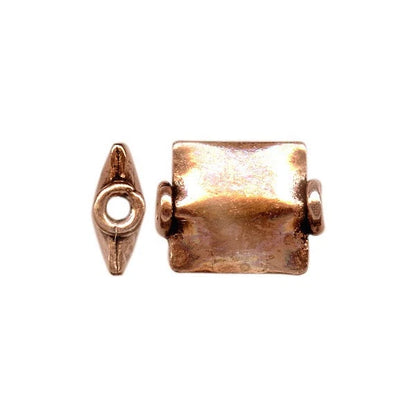 Antiqued Copper Plated Puffed Square Beads with Collar, 8.5x10mm, 1 Strand (approx. 27–30)