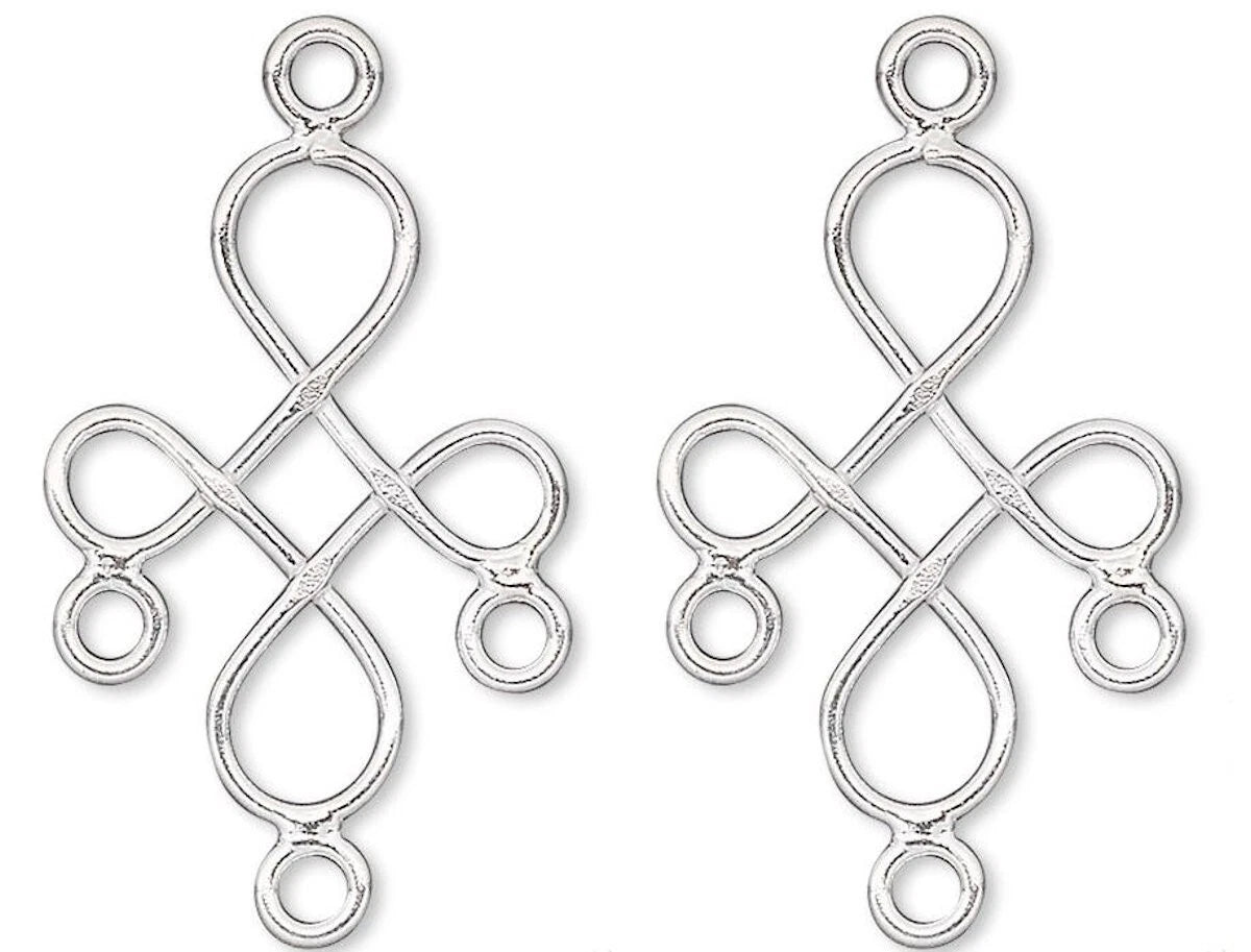 Sterling Silver Wire Cross Connectors with 3 Loops, 18x14mm, 2 pcs