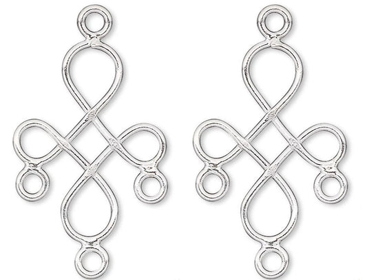 Sterling Silver Wire Cross Connectors with 3 Loops, 18x14mm, 2 pcs