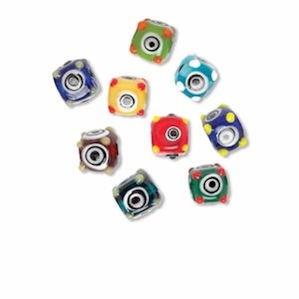 Multicolor Opaque Lampwork Glass Cube Beads with 1.5mm Hole, 10 pcs