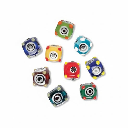 Multicolor Opaque Lampwork Glass Cube Beads with 1.5mm Hole, 10 pcs