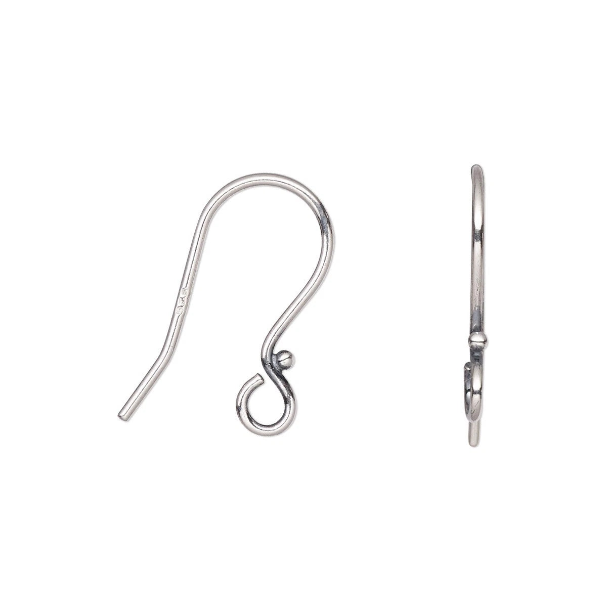 Sterling Silver Fishhook Ear Wires with 1.5mm Ball, 18mm, 10 Pair (20 pcs)