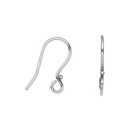 Sterling Silver Fishhook Ear Wires with 1.5mm Ball, 18mm, 10 Pair (20 pcs)